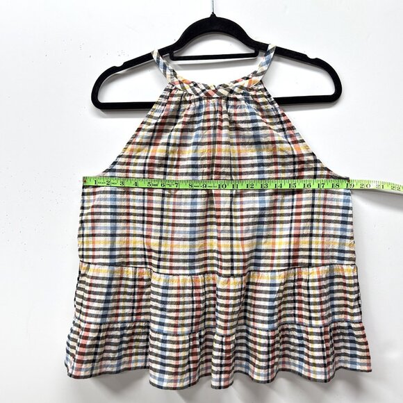Loft Gingham Tiered Sleeveless Top, Size Small, Multicolor Seersucker Plaid - Picture 6 of 10